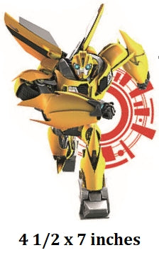 Yellow robot with a red circular design in the background