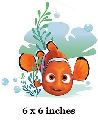 Cartoon fish character with underwater scenery and '6 x 6 inches' text