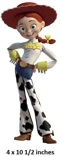 Toy figure of a character with a red hat, white shirt, blue jeans with black spots, and brown boots.
