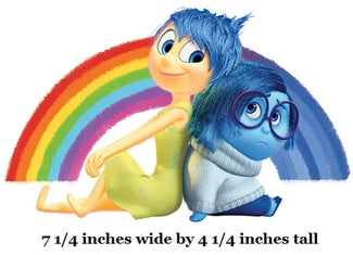 Two animated characters with a rainbow behind them on a white background.