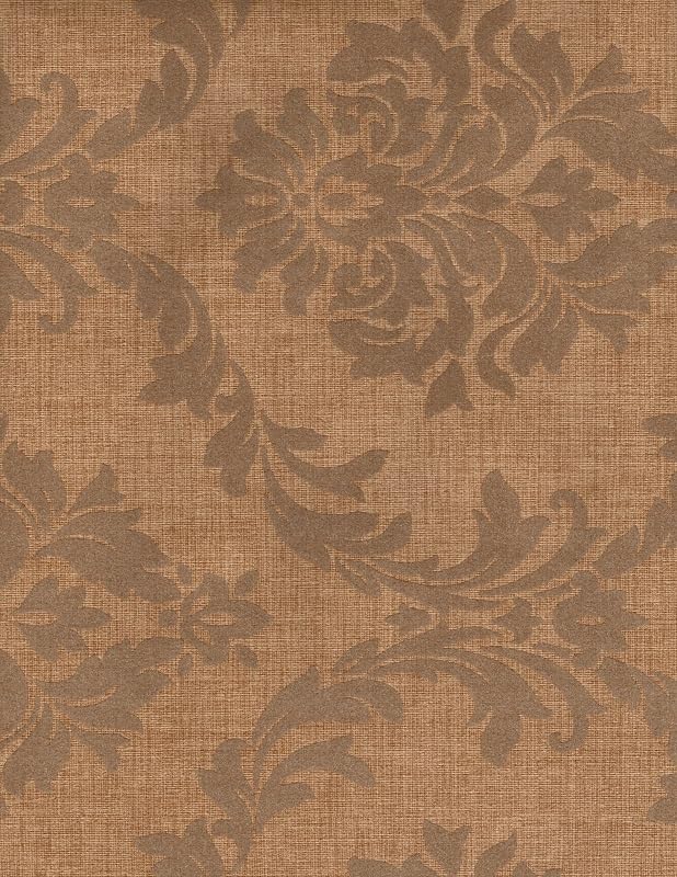 Vintage Brown Flocked Damask Wallpaper Sample