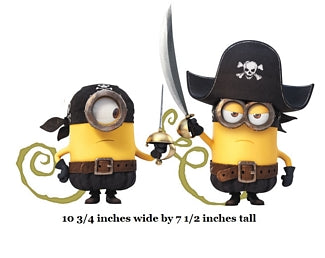 Two cartoon characters resembling minions from 'Despicable Me' dressed as pirates on a white background.