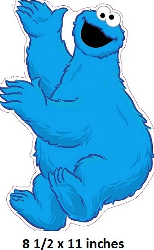 Blue cartoon character with a happy expression on a white background