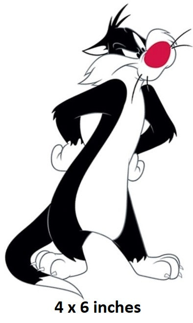 Cartoon character with a red nose and black and white fur, standing on its hind legs. Sylvester the Cat 