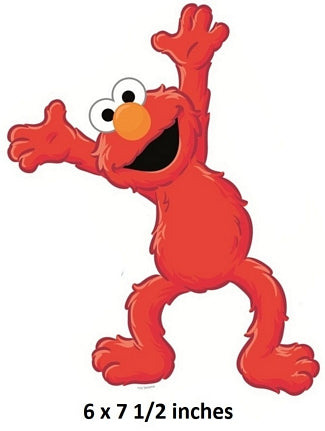Red cartoon character with a yellow nose waving on a white background