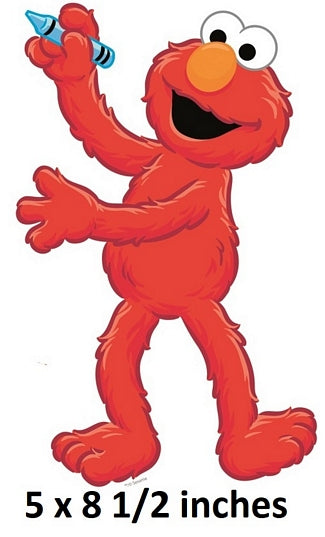 Red cartoon character holding a blue crayon on a white background