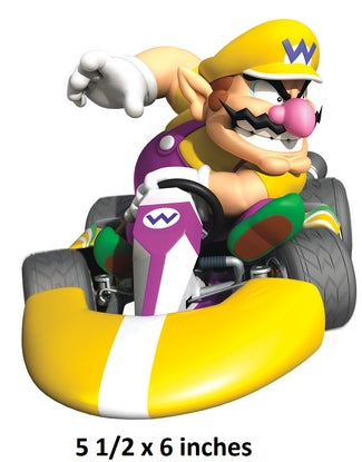 Cartoon character in a yellow kart with a white background
