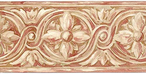 Village Wall Border 5808165 Rose Architectural Wallpaper Blush Pink Taupe Floral Motif Stylized Flower Home Decor