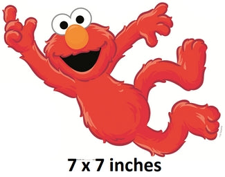 Red character balloon with '7 x 7 inches' text on a white background