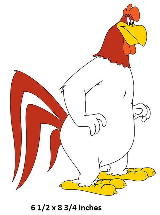 Cartoon chicken character with red comb and tail on a white background Foghorn Leghorn