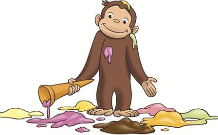 6 Inch Curious George Ice Cream Monkey Animal Removable Peel Self Stick Adhesive Vinyl Decorative Wall Decal Sticker Art Kids Room Home Decor Girl Boy Children Bedroom Nursery 6 x 3 1/2 inches Tall