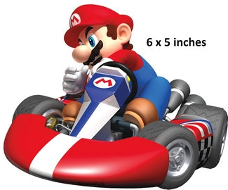 Character in a racing kart with 'M' logo, 6 x 5 inches