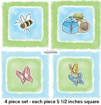 4 Pc Winnie the Pooh Wall Decal Set Honey Pots Bees Butterflies Removable Sticker Art Walt Disney Peel and Stick Home Room Decor 4.75 x 9.75 inches