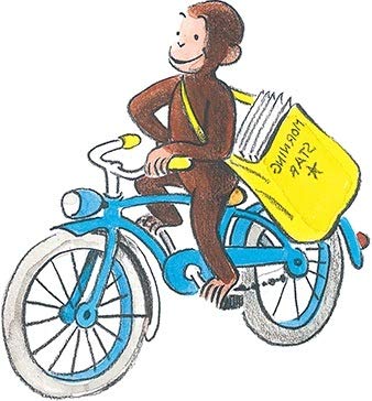 4 Inch Curious George Bike Bicycle Decal Classic Storybook Monkey Removable Peel Self Stick Wall Sticker Art (Decoration for Walls Laptop Yeti Tumbler) Nursery Bedroom Home Decor 4 x 4 inch