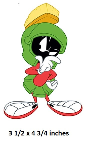Animated character in a green outfit with a yellow hat on a white background Marvin the Martian