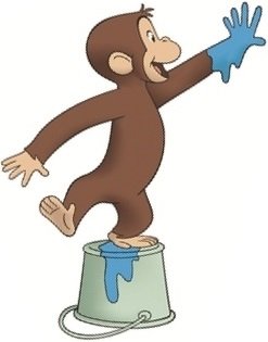 4 Inch Curious George Paint Monkey Animal Removable Peel Self Stick Adhesive Vinyl Decorative Wall Decal Sticker Art Kids Room Home Decor Girl Boy Children Bedroom Nursery 3 1/2 x 4 inches Tall