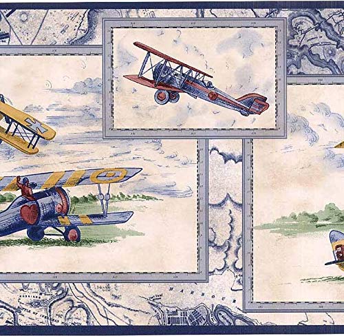 Village Wall Border 5806292 Vintage Planes Maps Wallpaper Blue Airplanes Biplanes Prop Propeller Aviation Home Decor