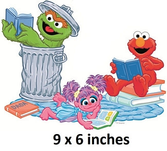 Cartoon characters reading books with a trash can and books on a white background