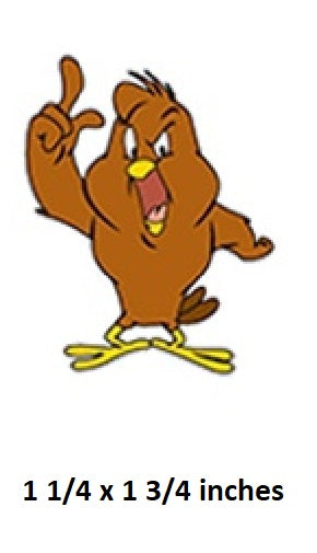 Cartoon character with one finger raised on a white background
