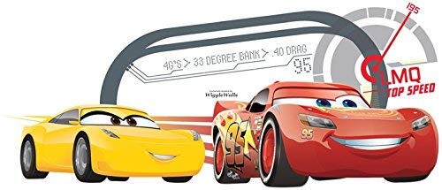 15 Inch Lightning McQueen Cruz Ramirez Wall Decal Sticker Disney Pixar Cars 3 Movie Removable Peel Self Stick Adhesive Vinyl Decorative Art Room Home Decor Kids Room Nursery Racing Decor 15 by 6 inch