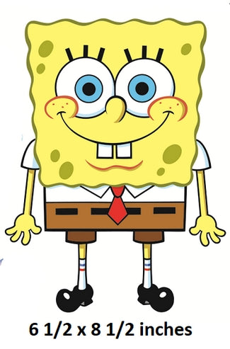 Cartoon character with a yellow sponge-like texture, white shirt, red tie, brown shorts, and black shoes on a white background.   SpongeBob Squarepants!