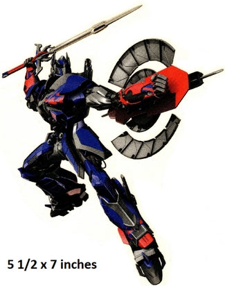 transformer with blue, red, and black design on a white background