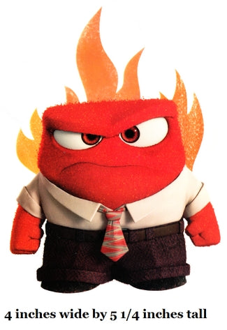 Red decal with flame-like hair, wearing a shirt and tie, on a white background.