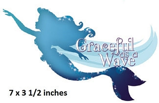 Mermaid logo with text  and dimensions 7 x 3 1/2 inches'.