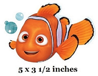 Cartoon fish character with text indicating size