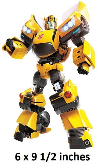 Yellow and black robot with text indicating size on a white background
