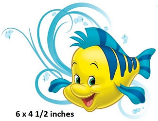 Cartoon fish character with blue and yellow colors on a white background