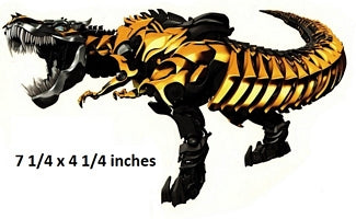 dinosaur figure with black and yellow design on a white background