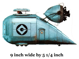 Turquoise spaceship model with a logo on a white background