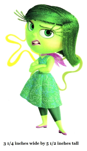 Green animated character with long hair on a white background