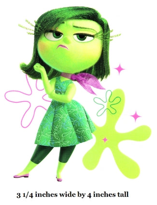 Green character decal with a dress and hair bow on a white background