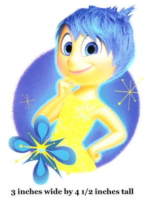 Animated character with blue hair and a yellow dress, standing next to a blue flower with yellow center.