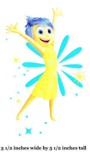 Animated character with blue hair and yellow dress on a white background