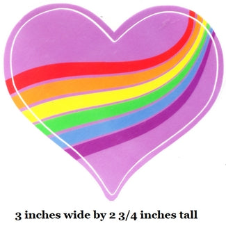 Heart-shaped sticker with rainbow stripes on a white background