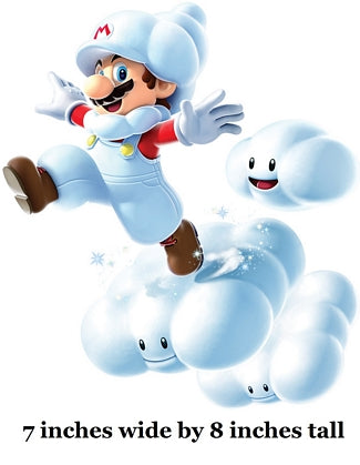 Animated character in a snowy outfit with snowballs and text indicating dimensions