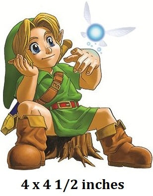 Animated character in green outfit with a toadstool, surrounded by a fairy, on a white background.