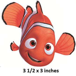 Cartoon fish character with text indicating size