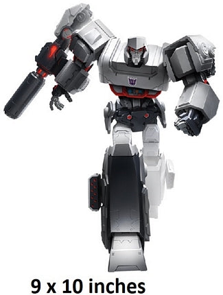 Transformers robot  on a white background with text indicating size.