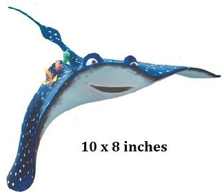 Blue stingray figurine with colorful details on a white background
