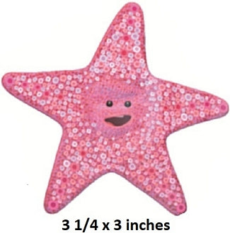 Pink star-shaped character with a smiling face on a white background