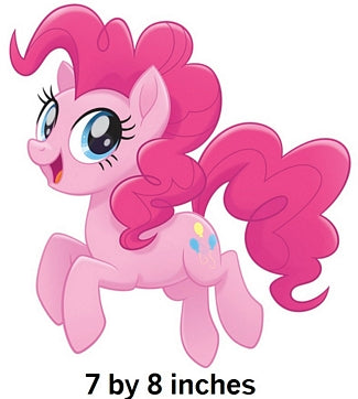 Cartoon pony with pink hair and rainbow on a white background