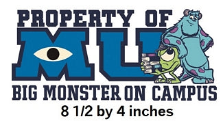 Cartoon characters from 'Big Monster on Campus' with text indicating property and dimensions.