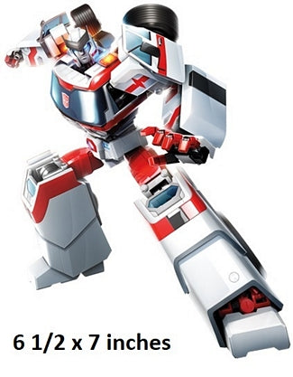  robot with red, white, and gray colors on a white background