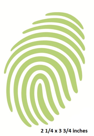 Green fingerprint design with dimensions on a white background