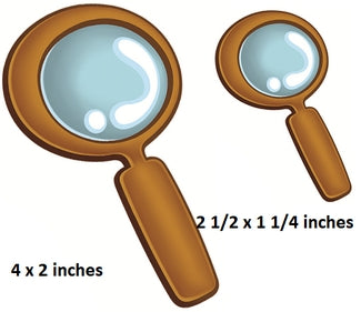 Two magnifying glasses with dimensions labeled on a white background