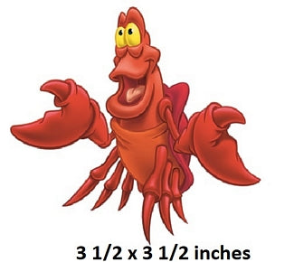 Cartoon red crab character with size label on a white background